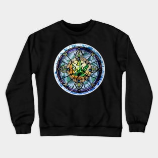 420 April 20 Cannabis leaf sacred religious stained glass blue batik Crewneck Sweatshirt